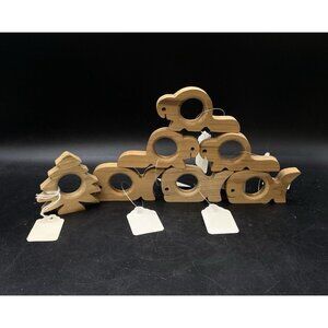 Myrtlewood Oregon Wood 7 Napkin Rings Whale Beaver Tree